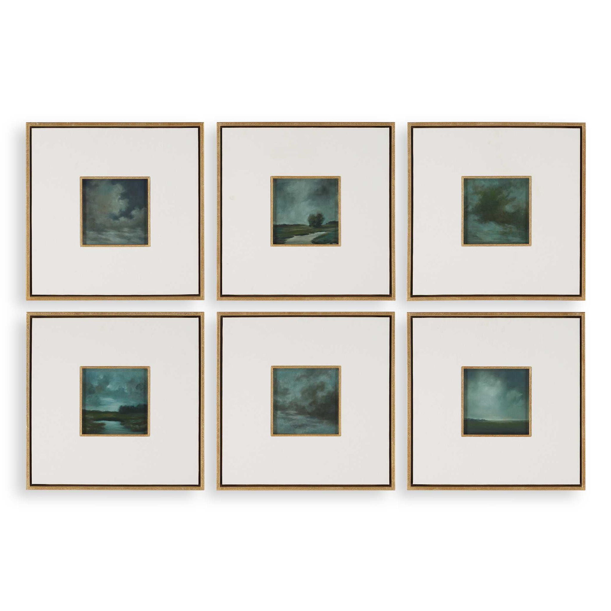Evening Cumulation - Framed Canvases (Set of 6) - Blue / White