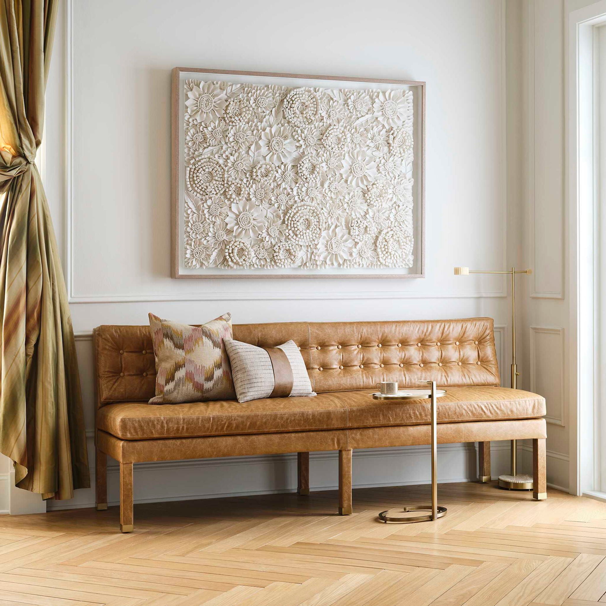 Approach The Bench - Parchment Leather Banquette - Light Brown