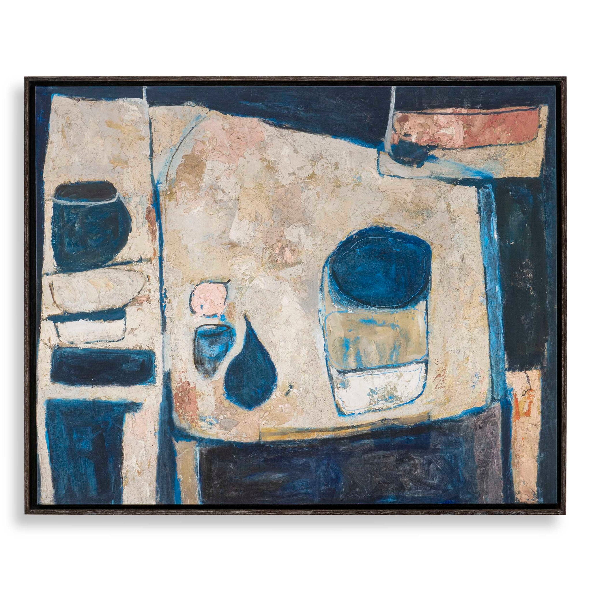 Blue Tableau - Framed Canvas - Blue / Brown / Pink