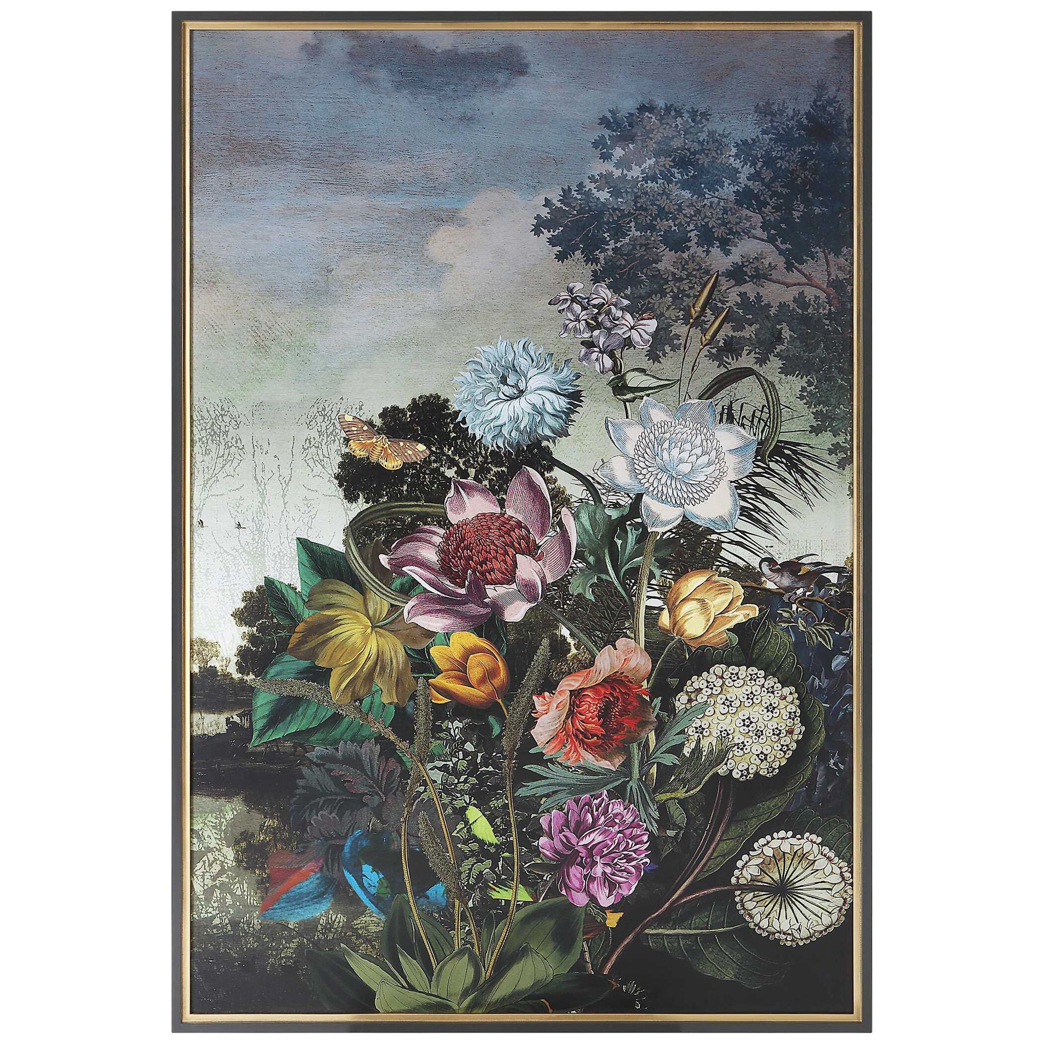 Tranquil Garden Fantasy - Framed Print - Blue / Gold / Gray